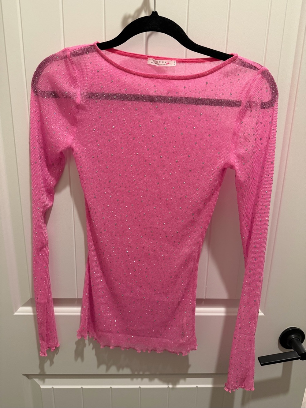 Intimately Free People Rhinestone Mesh Long Sleeve Top Hot Pink Size M/L